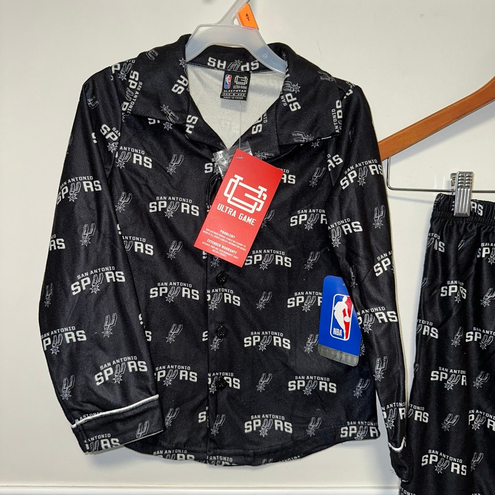 Boys Ultra Game San Antonio Spurs Pajama Set Size 4 Black 2 piece NEW NWT NBA - Picture 7 of 13